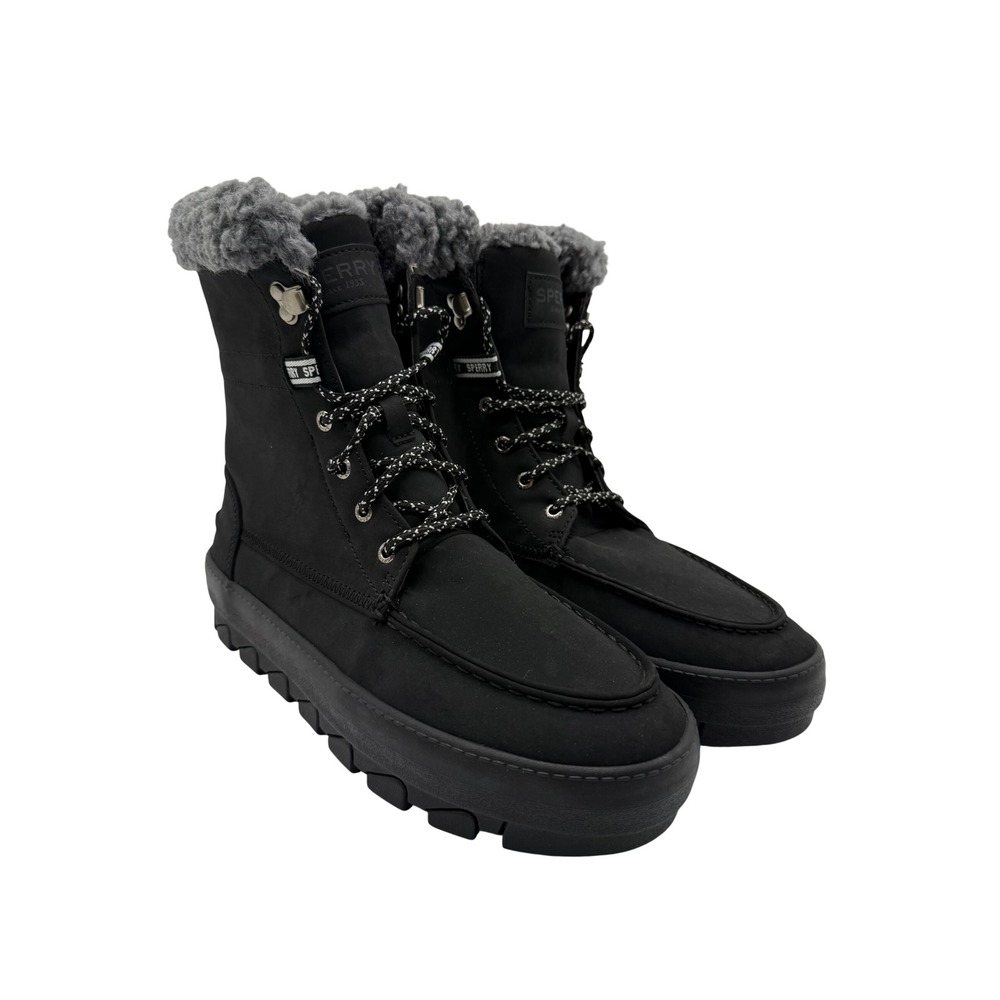 Sperry Torrent Lace Up Boots Womens 10 Black Excellent Faux Fur Winter Lug‎ Sole